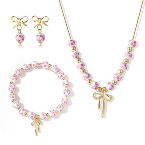 Fabuloso Kit de Collar y Pulsera con Colgante de Lazo de Porcelana Vintage, con Brillo Intenso, Ideal para Banquetes - Product Image 2