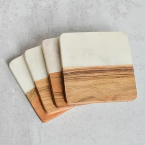 High Quality Marble & Wood <b>Set</b> of 4 <b>Coaster</b> for Coffee Drink Tea <b>Coaster</b> for Dinig Table Modern <b>Coaster</b> for Home Decoration - Product Image 1