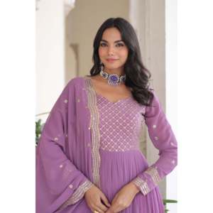Women's Faux Georgette <b>Sequins</b> Zari Embroidered Gown with Dupatta - Product Image 1