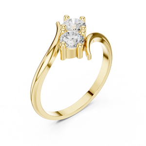 Custom Yellow Gold <b>Two</b> <b>Stone</b> Diamond Open <b>Ring</b> for Women Minimalist Bypass Promise Engagement Fine Jewelry - Product Image 4