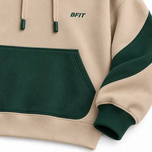 Sweat à capuche oversize en polaire vert forêt pour homme avec logo brodé, panneaux de manches incurvés, poche kangourou, service OEM, hiver - Product Image 3