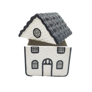 Pot à biscuits en céramique blanche en forme de maison de pain d'épices, avec couvercle amovible, style minimaliste, pour table de Noël, vente en gros - Product Image 2