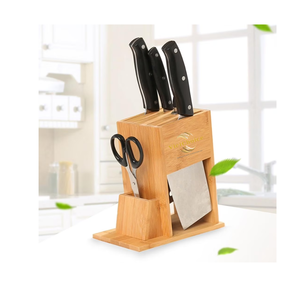 Ensemble de couteaux en bambou avec 3 couteaux en acier inoxydable et ciseaux, design minimaliste pour la cuisine - Product Image 2