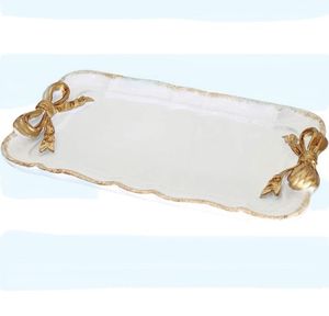 Luxury Hammered Brass Wavy Edge Rectangular Tray Gold on Wood Base Decorative Serving Platter Home Tabletop Vanity Display - Product Image 6