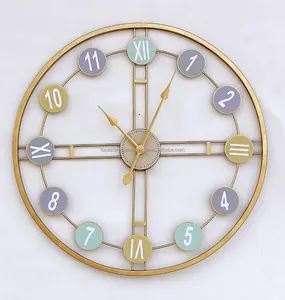 金属圆形复古金色挂钟现代时时片24英寸