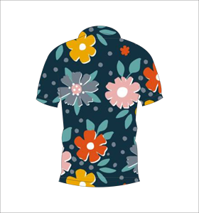 Dark Teal Floral <b>Polo</b> Shirt Yellow Pink <b>Orange</b> Flower Pattern Short Sleeve Summer Casual Front Back View - Product Image 2