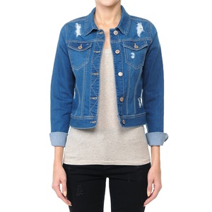 Chaqueta vaquera rasgada recortada de talla grande/junior para mujer, abrigo vaquero desgastado de manga larga, ropa de calle informal - Product Image 6