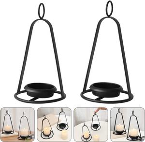 Premium <b>Black</b> Metal Ring <b>Candle</b> <b>Holder</b> Hanging Conical Shape Tabletop Decorative Stand for Home for Christmas - Product Image 2