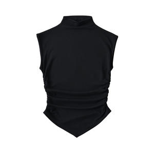 Top de punto sin mangas con cuello redondo para mujer, talla grande, transpirable, teñido, color liso, fruncido, informal, ajuste regular para adulto, 100% algodón - Product Image 2