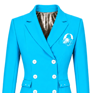 Custom Turquoise Blue <b>Women</b> Double Breasted Blazer Tailored Slim Fit Long Sleeve Formal Business Office Suit <b>Jacket</b> with Chest - Product Image 3