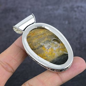 Colgante Solitario de Jaspe Abeja Natural Chapado en Plata con Engaste Canalizado, Joyería Bohemia Unisex, Regalo - Product Image 4