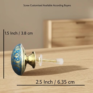 Turquoise <b>Gold</b> Brass Cabinet Knob Round Traditional Design for Kitchen <b>Drawer</b> Furniture Handle - Product Image 3