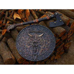 Hache de guerrier viking DIY en acier au carbone industriel avec manche en bois et bouclier – Idéal pour la chasse et le camping – Le cadeau parfait - Product Image 2