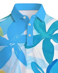 Men's Teal Floral Print Button Front Casual Breathable Jersey Knitted Digital Printed Cotton Short Sleeve Shirt - Product Image 4