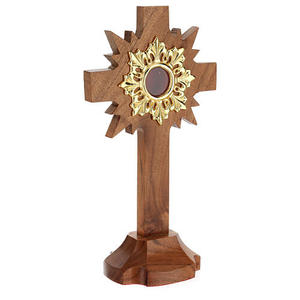 Cruz Relicario de Madera con Centro de Monstranza de Latón, Decoración de Altar Católico, Artefacto Religioso, Proveedor Mayorista para Exportación - Product Image 4