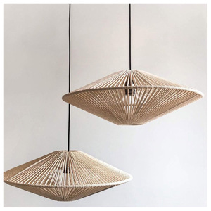 Handwoven Jute Rope Pendant Light Minimalist Boho Hanging <b>Lamp</b> Eco-Friendly Natural Fiber Woven Chandelier for Dining Room Decor - Product Image 1