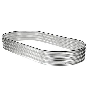 Fioriera Ovale Rialzata in Metallo Zincato 8x4x1ft per Esterni Argento - Product Image 1