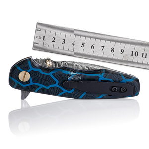 Couteau pliant de camping haut de gamme DIY OEM en acier Damas, lame Drop Point, manche en Micarta anti-traces de doigts, 18,5 cm de longueur totale, étui en cuir - Product Image 6