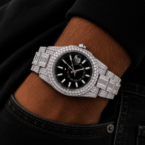 Reloj de lujo para hombre con diamantes, cristales y gemas, esfera negra, automático, de alta gama, moderno, brillante. - Product Image 4