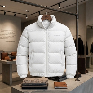 Men's <b>White</b> <b>Puffer</b> <b>Jacket</b> Stand Collar Zip Up Winter Coat Warm Casual Outdoor Streetwear Custom Private Label - Product Image 5