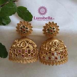 Fashion Clip-On Gold Plated Jhumka Earrings-Big Bell Design for Wedding - Product Image 1