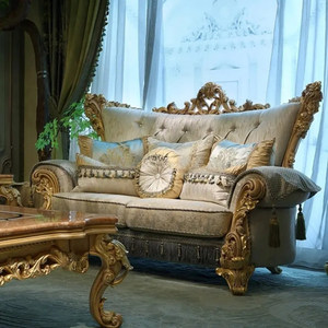 ชุดโซฟาหรูหรา ไม้มะฮอกกานีแกะสลักด้วยมือ หุ้มเบาะสไตล์ยุโรป เฟอร์นิเจอร์ห้องนั่งเล่นสำหรับบ้านพักตากอากาศ - Product Image 5