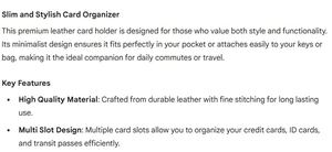 Handcrafted Genuine Leather Minimalist Card Holder <b>Wallet</b> Featuring A Secure <b>Keychain</b> Clip And Multiple Slots For Everyday Use - Product Image 3
