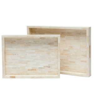 Plateau de service décoratif moderne en bois avec incrustations d'os et poignée, idéal pour le thé, le café, les boissons froides et les collations - Product Image 1