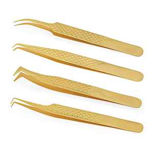 High Quality German Stainless Steel Anti-Static Durable <b>Lash</b> Tweezers Eyelash Extension <b>Kit</b> Gold Color Coated Custom Tweezers - Product Image 2