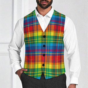 Gilet écossais coloré pour homme, motif tartan rouge, jaune, vert, bleu, gilet à carreaux, gilet de costume à carreaux arc-en-ciel, vente chaude - Product Image 6