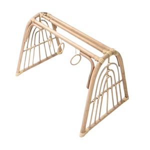 Boho Style Rattan Baby Play Gym <b>Frame</b> with Hanging Sensory Toys Wooden Rings Woven Baskets for Early Motor Skills - Product Image 1