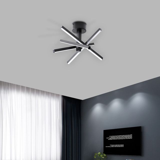 12-Inch Modern LED Ceiling Light with Geometric Starburst Design Black Finish for Living Room Bedroom or Hallways