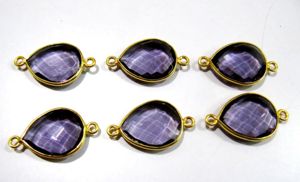 Juego de 6 Conectores de Amatista en Forma de Pera de 13x16mm, Bisel de Doble Aro de Amatista Hidroquarzo - Product Image 2
