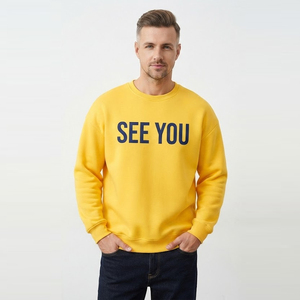 Men Loose Fit Puff Printing Polyester/Cotton <b>Waterproof</b> Sweatshirt Drop Shoulder Crew Neck Fleece 430GSM Oversize Baggy Winter - Product Image 1