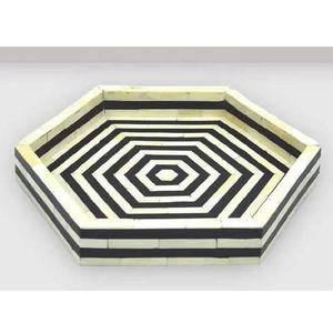 Nueva Bandeja de Servir con Incrustaciones de Hueso, Diseño Rayado en Negro y Crema, Hecha a Mano, Elegante, Estilosa y Práctica - Product Image 3