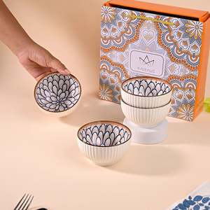Juego de 4 Tazones Esmaltados de Porcelana Ecológicos Inspirados en Jazmín, Estilo Bohemio, para Servir Ensaladas, Sopas y Fiestas - Product Image 2