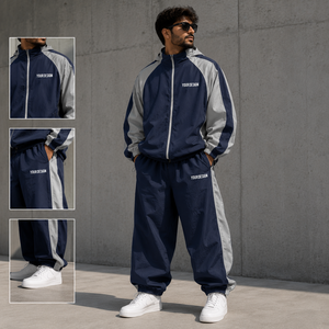 Conjunto Deportivo Cortavientos Extra Grande Personalizado para Hombre, Traje Deportivo Ligero de Nailon, Chaqueta con Cierre Completo, Pantalones Jogger - Product Image 1