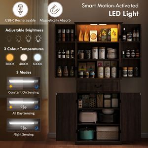 Mobile dispensa da cucina a LED marrone anticato da 71 pollici con ante e ripiani, stile rustico - Product Image 4