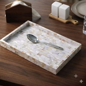 Plateau décoratif en bois avec incrustation de nacre, plateau de service rectangulaire, décoration de table pour la maison et l'hôtel - Product Image 4