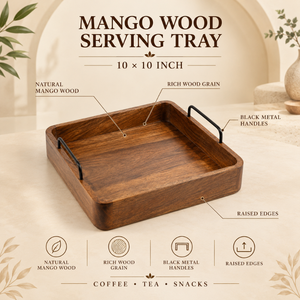 For Wood Modern Square Serving <b>Tray</b> | <b>Warm</b> Wood Brown Metal Handles Raised Edges Multi-Functional Coffee Tea Snacks Dining - Product Image 5