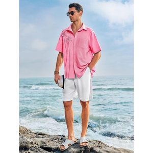 Chemise décontractée pour homme en coton et lin, style hawaïen, à manches courtes, boutonnée, pour l'été, la plage et les vacances, simple boutonnage, respirante et à séchage rapide - Product Image 4