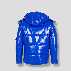 Blouson matelassé à capuche pour homme, couleur unie bleu, imperméable, fermeture éclair, manteau d'hiver décontracté, rembourrage polyester, coupe classique 2026 - Product Image 3