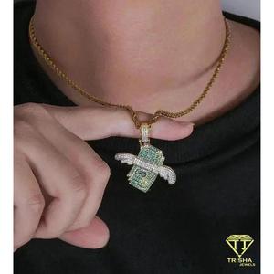 Bold Hip Hop Jewelry Pendant with Handset Moissanite Diamonds in 925 Silver - Product Image 2