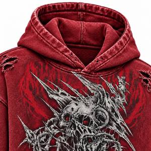 Sudadera con Capucha para Hombre, Estilo Acid Wash, Diseño de Calavera Gótica, Estilo Y2K Grunge, Ropa Urbana - Product Image 6