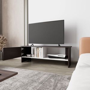 ตู้วางทีวีสีวอลนัทและสีขาว พร้อมบานประตูและช่องเก็บของแบบเปิด - Product Image 2