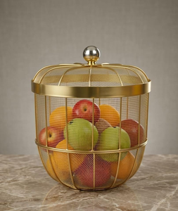 Corbeille à fruits en maille avec couvercle, bol décoratif en fil métallique pour comptoir de cuisine - Support à fruits en métal respirant pour oranges - Product Image 3
