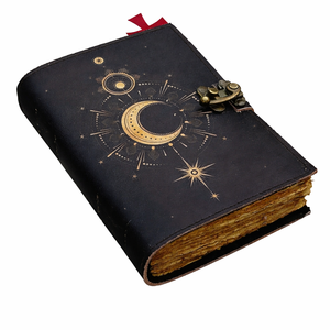 Handmade Purple Leather Journal - Vintage Sun & Moon Notebook with Brass Clasp & Unruled Deckle Edge Paper - Product Image 1