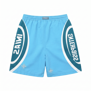 Shorts coupe-vent en micro-polyester 100 GSM de qualité supérieure, bleu ciel et vert sarcelle, avec panneau incurvé, logo personnalisé par sublimation, OEM - Product Image 2