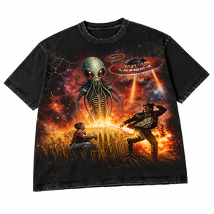 Camiseta de algodón con estampado gráfico personalizado, estilo vintage, manga corta, lavado ácido, para uso unisex, cómoda de llevar. - Product Image 1