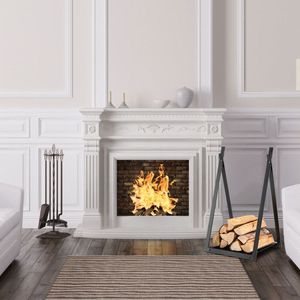 Porta Legna Triangolare con Base Rialzata per Caminetto e Braciere, Accessorio per Uso Esterno e Interno - Product Image 3